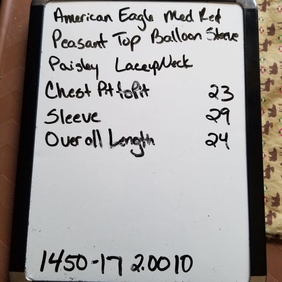 American Eagle Womens Medium Boho Peasant Top Red Paisley Balloon Sleeve Viscose - Picture 11 of 11